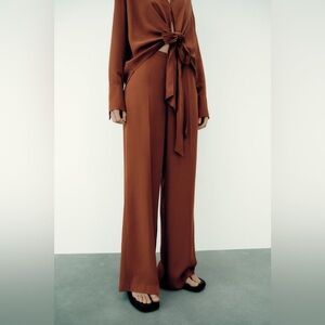 Nwot ZARA WIDE TROUSERS IN FLYING FABRIC COPPER